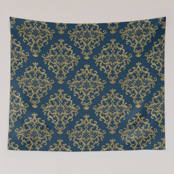Aperçu de l'œuvre Flourish Ornement Damassé Or Bleu Motif - Motifs Baroques créée et vendue par antevasinart.
