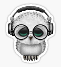 Blaue Baby Owl Dj tragen Kopfhörer Sticker