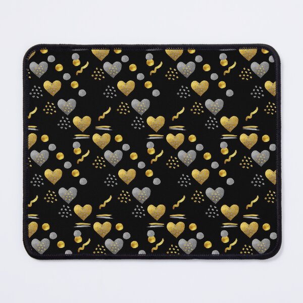 Item preview,  abstract art of hearts and shapes with gold and silver texture, illustration of hearts and dots in shiny textures. designed and sold by Malogue.
