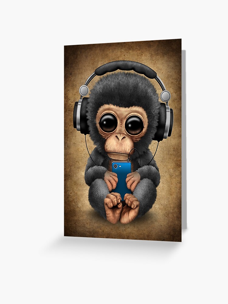 Baby Chimp Dj with Headphones and Cell Phone Baby Chimp Dj with Headphones and Cell Phone