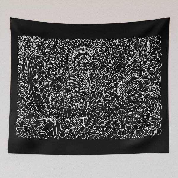 Item preview, black floral doodles designed and sold by theart-inst.
