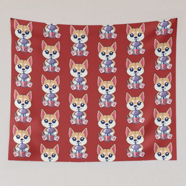 Item preview, dog drinking boba tea, shiba inu designed and sold by THROUGH-LIFE.