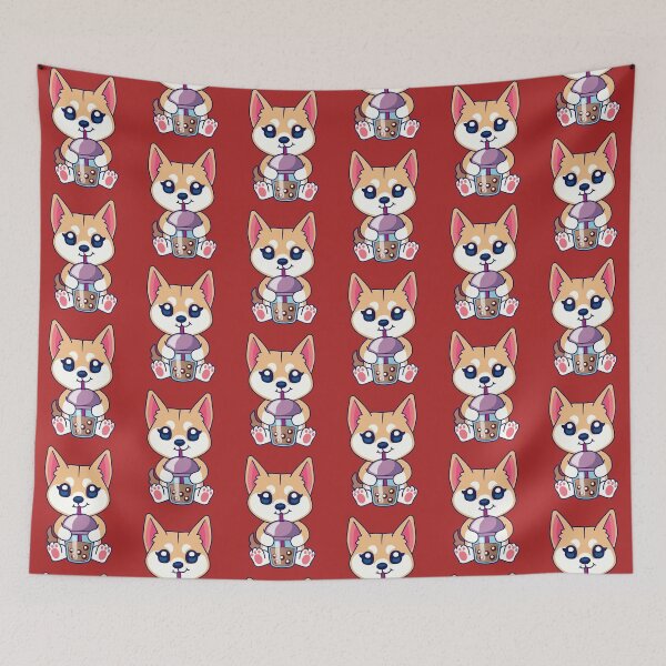 Item preview, dog drinking boba tea, shiba inu designed and sold by THROUGH-LIFE.