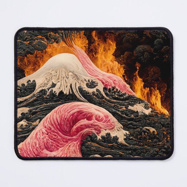Item preview, The Great Wave off Kanagawa with pink lava and fire designed and sold by ShopThousand.