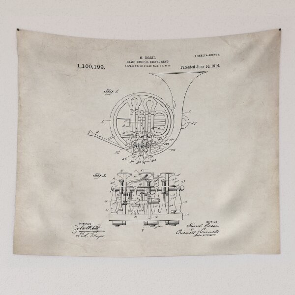 Item preview, French Horn Patent - Horn Player Art - Antique designed and sold by patentpress.