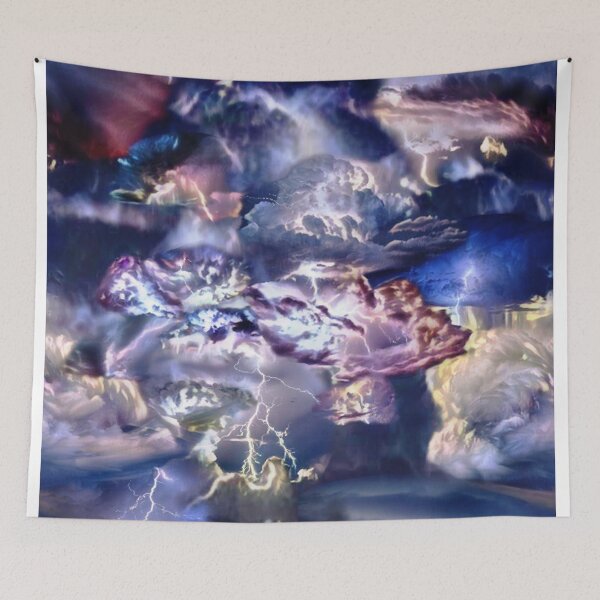 Item preview, thunderstorm, lightning, clouds, multicolored spots, light, flashes, abstract painting, multicolor, very peri designed and sold by Maria Mihailova.