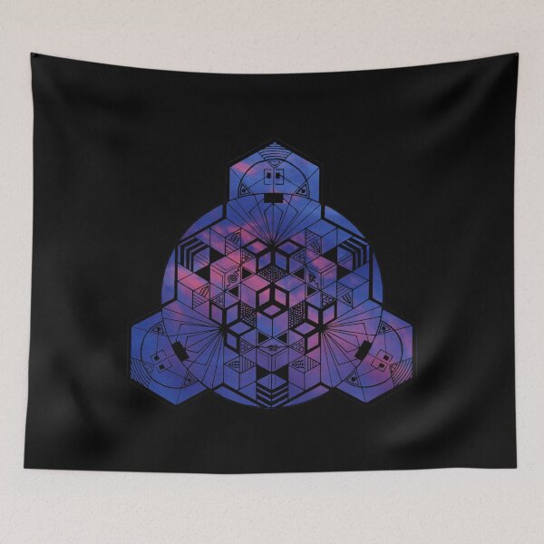 Item preview, Dark Red Blue Sky Cube Mandala 180° Resized designed and sold by createVisions.