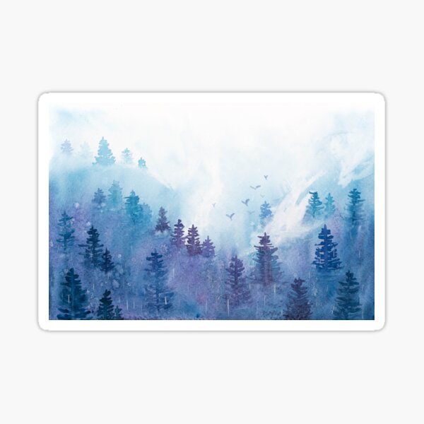 Misty Forest Watercolour Painting Sticker