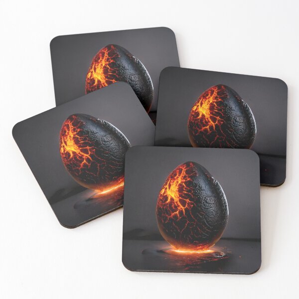 Item preview, Glowing Lava Egg with Cracked Surface and Molten Lava at its Base designed and sold by WhimsyCanvasPrints.
