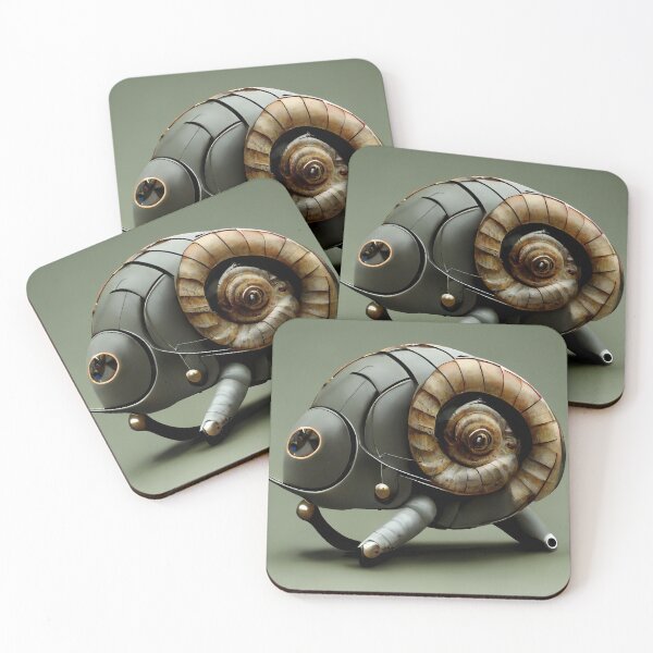Item preview, Futuristic Robotic Snail on Green Background designed and sold by WhimsyCanvasPrints.
