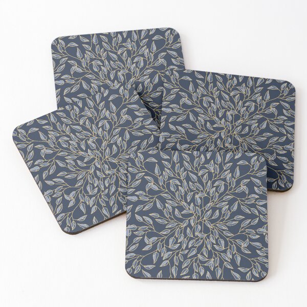 Item preview, Leaves Pattern (Gold Line Art, Indigo Blue) designed and sold by ObsidianDaz.