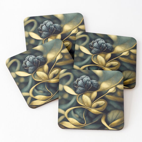 Item preview, Abstract Floral Background. Blue and Gold Flourishes designed and sold by WhimsyCanvasPrints.