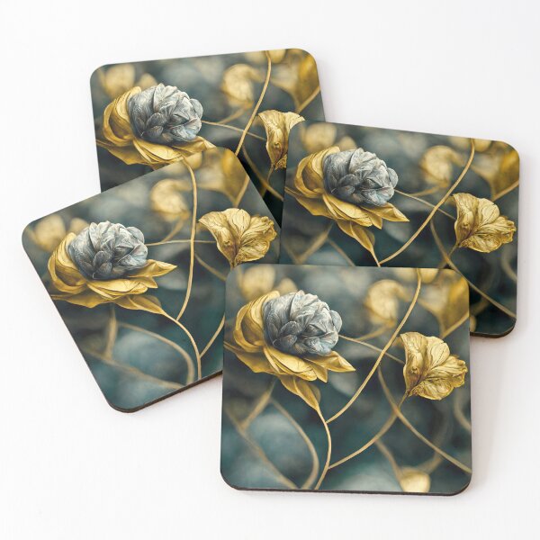 Item preview, Abstract Floral Background. Blue and Gold Flourishes designed and sold by WhimsyCanvasPrints.
