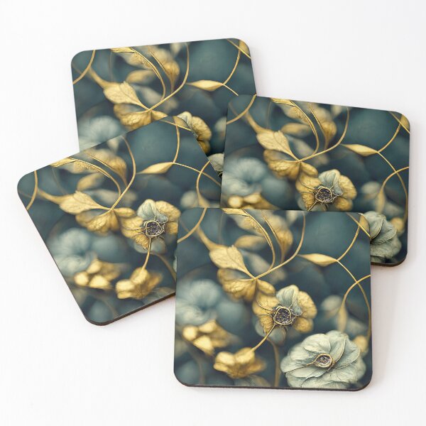 Item preview, Abstract Floral Background. Blue and Gold Flourishes on Blurred Background designed and sold by WhimsyCanvasPrints.