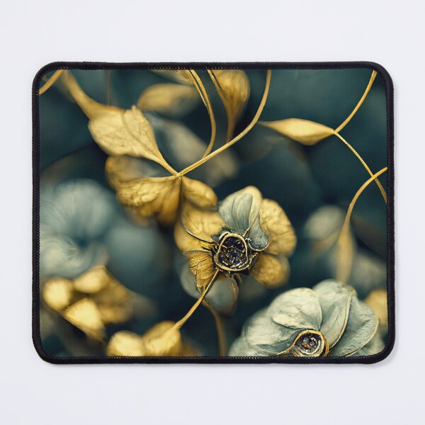 Item preview, Abstract Floral Background. Blue and Gold Flourishes on Blurred Background designed and sold by WhimsyCanvasPrints.