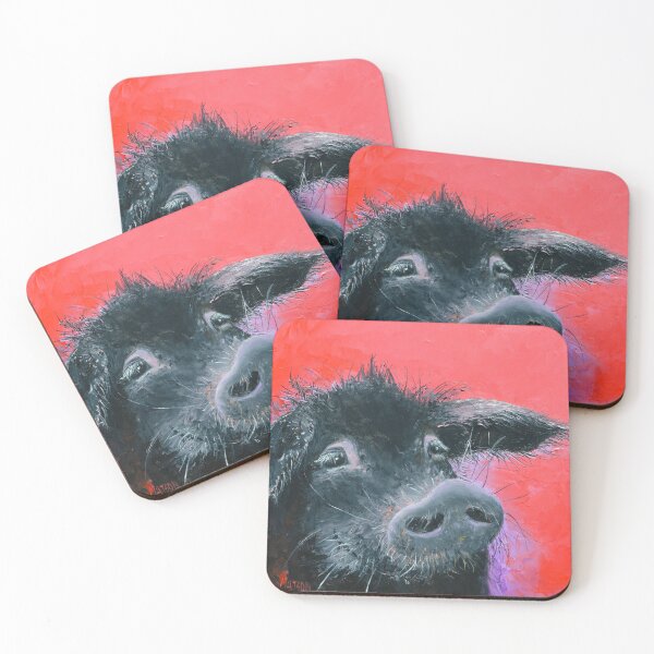 Item preview, Happy Black Pig painting on red designed and sold by MatsonArtDesign.