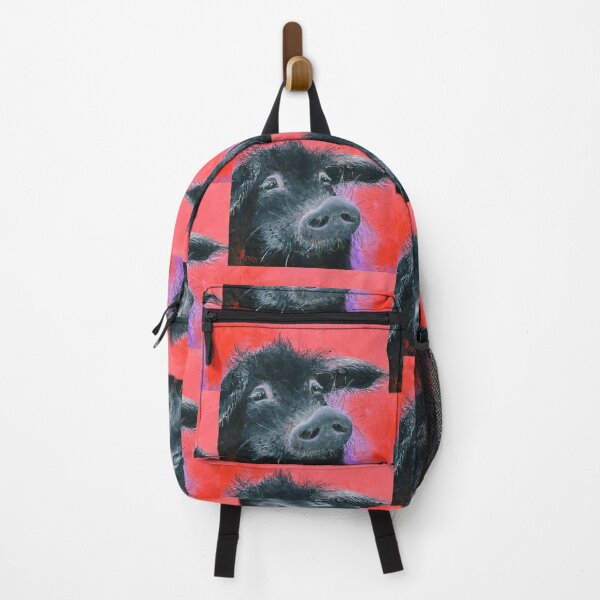Item preview, Happy Black Pig painting on red designed and sold by MatsonArtDesign.