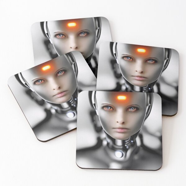 Item preview, Humanoid Cyber Girl with a Glowing Red Light on her Forehead designed and sold by WhimsyCanvasPrints.