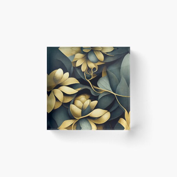 Artikelvorschau, Blau und Gold Schnörkel auf verschwommenem Hintergrund entworfen und verkauft von WhimsyCanvasPrints.