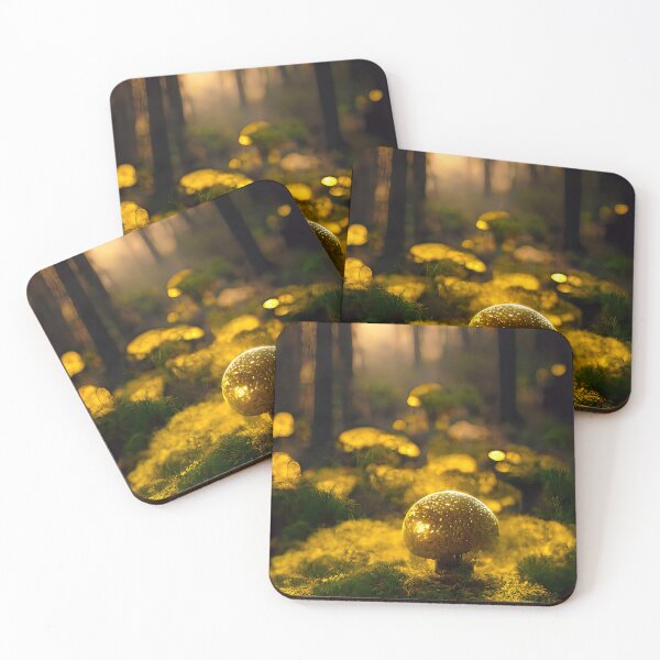 Item preview, Gold Glowing Mushroom and Moss in an Enchanted Magical Forest designed and sold by WhimsyCanvasPrints.