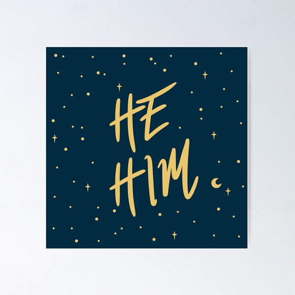 Item preview, Stars He/Him Pronouns in Navy and Gold designed and sold by MoonMint.