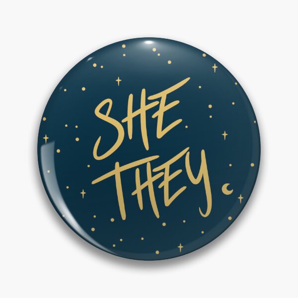 Item preview, Stars She/They Pronouns in Navy and Gold designed and sold by MoonMint.