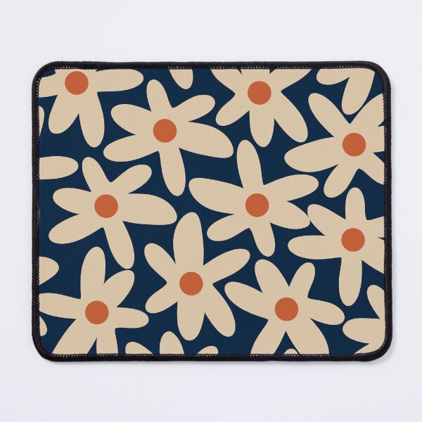Item preview, Daisy Time Retro Floral Pattern in Midcentury Blue Orange Beige designed and sold by kierkegaard.