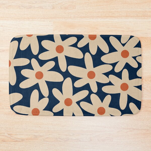 Item preview, Daisy Time Retro Floral Pattern in Midcentury Blue Orange Beige designed and sold by kierkegaard.