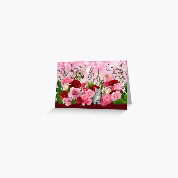 Cat in a Rose Garden Greeting Card