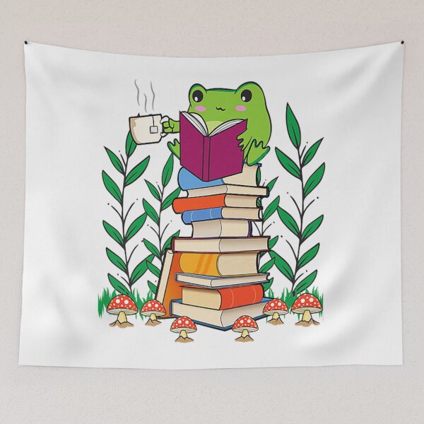 Item preview, Cottagecore Aesthetic Kawaii Frog Books Tea Drinker Premium designed and sold by HoshiJuku.