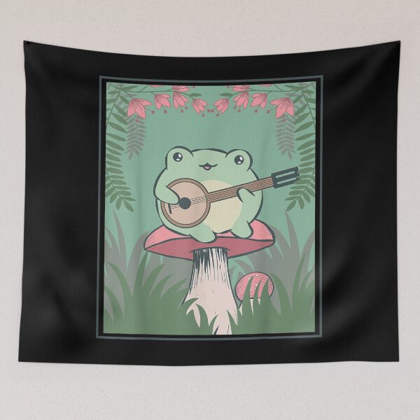 Item preview, Cottagecore Aesthetic Kawaii Frog Banjo Guitar Mushroom designed and sold by HoshiJuku.