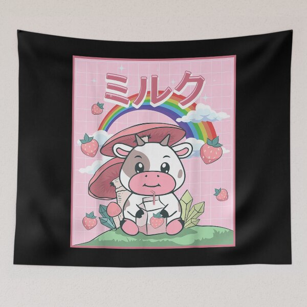 Item preview, Cottagecore Aesthetic Kawaii Cow Strawberry Milk designed and sold by HoshiJuku.
