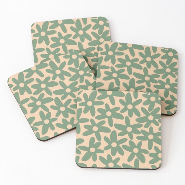 Item preview, Daisy Time Retro Floral Pattern Sage Loden Green and Beige designed and sold by kierkegaard.