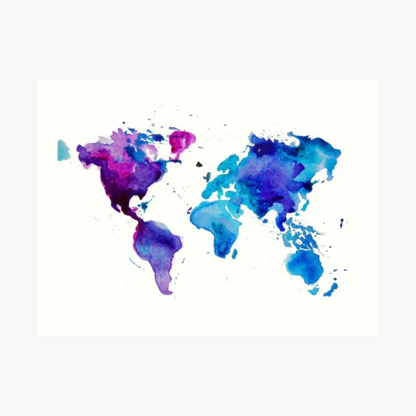 Watercolor Map of the World Art Print