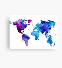 Watercolor Map of the World Canvas Print