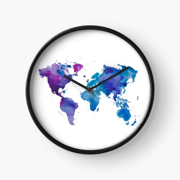 Watercolor Map of the World Clock