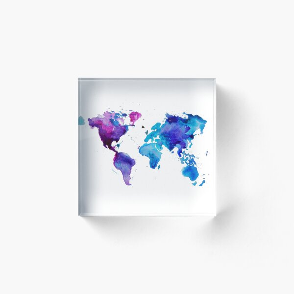 Watercolor Map of the World Acrylic Block
