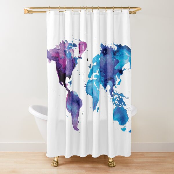 Watercolor Map of the World Shower Curtain