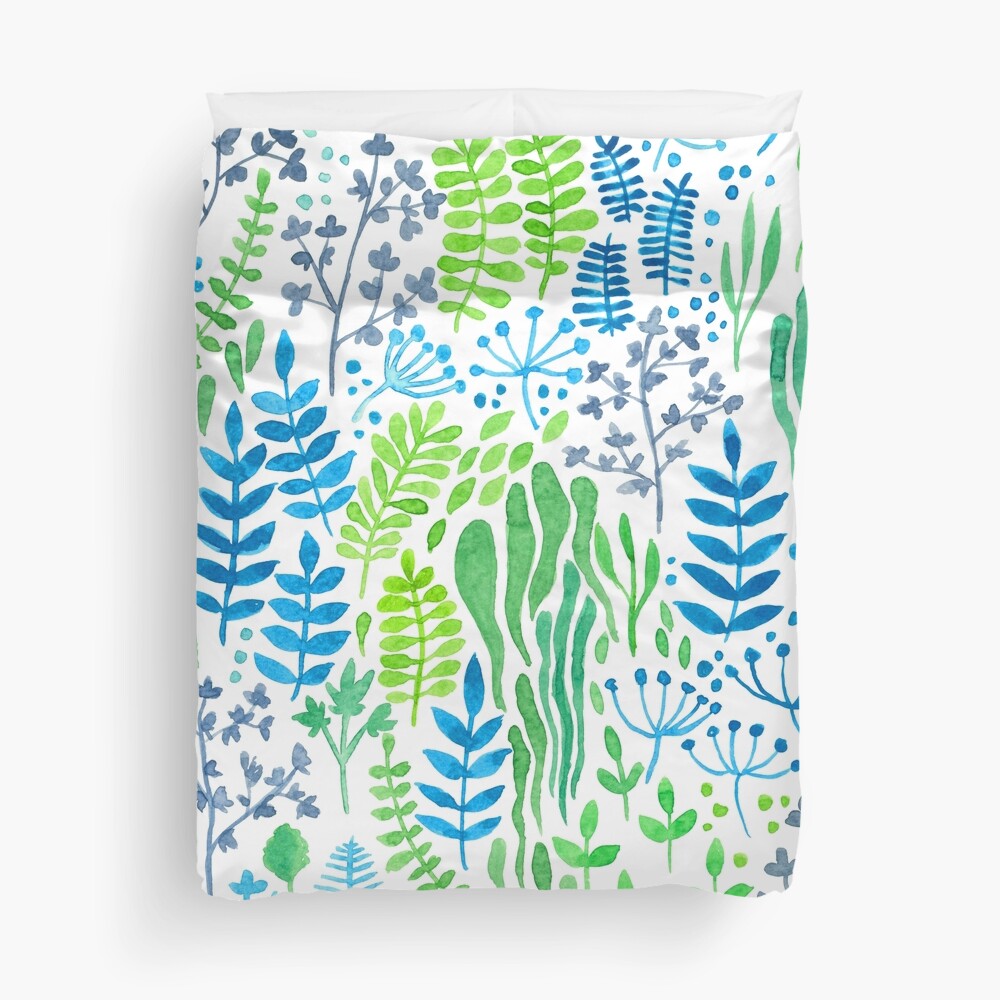 "Watercolor floral doodles white" Duvet Cover by katerinamk Redbubble