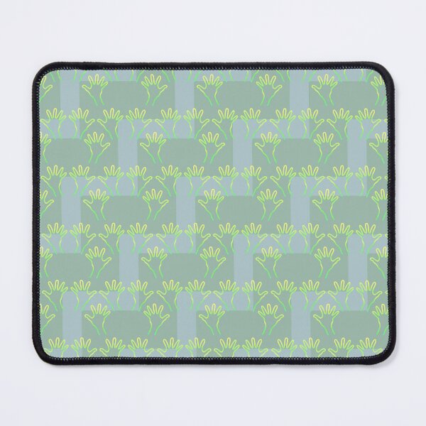 Artikelvorschau, Cave Hands Anew Yellow-Green on Soft Blue and Green ZigZag Repeat 5748 entworfen und verkauft von Art in My Loft.