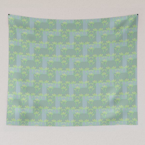 Aperçu de l'œuvre Cave Hands Anew Yellow-Green on Soft Blue and Green ZigZag Repeat 5748 créée et vendue par Art in My Loft.