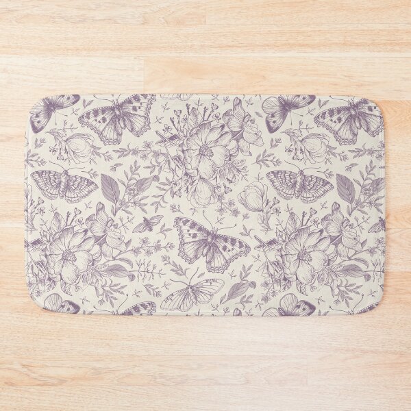 Item preview, purple and cream vintage pattern with butterflies and flowers designed and sold by Manitou Mercantile.