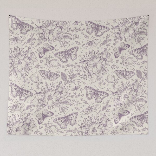 Item preview, purple and cream vintage pattern with butterflies and flowers designed and sold by Manitou Mercantile.