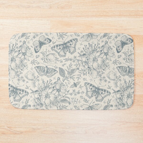 Item preview, blue and cream vintage pattern with butterflies and flowers designed and sold by Manitou Mercantile.
