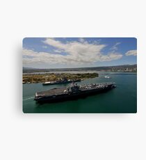 USS Carl Vinson passes the USS Missouri Memorial in Pearl Harbor. Canvas Print