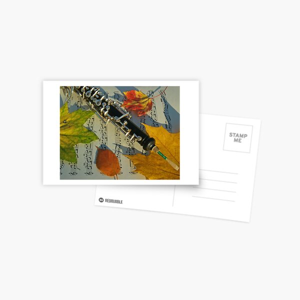Sunlit Oboe and Sheet Music in Autumn Postcard