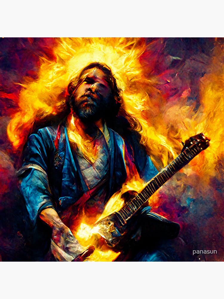 "Jesus Metallica Playing Guitar" Sticker for Sale by panasun Redbubble