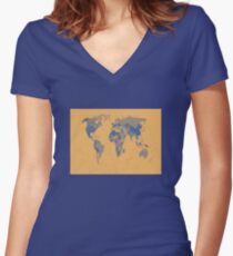 world map Women's Fitted V-Neck T-Shirt