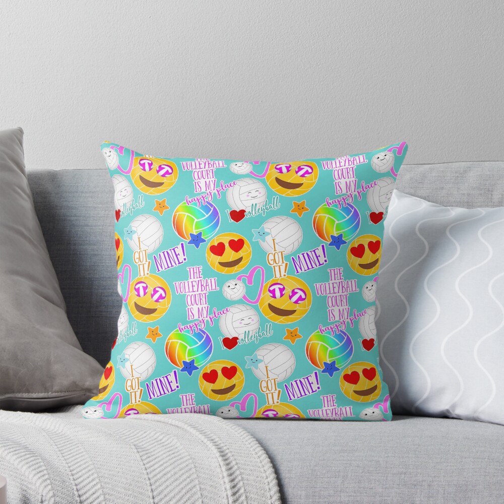 kawaii emoji volleyball pattern throw pillow