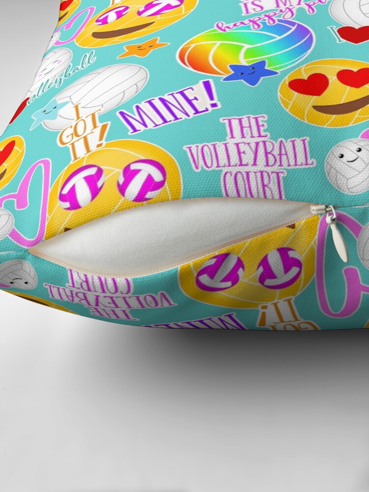 Thumbnail 2 of 4, Pillow, kawaii emoji typography girls volleyball designed and sold by katzdzynes.